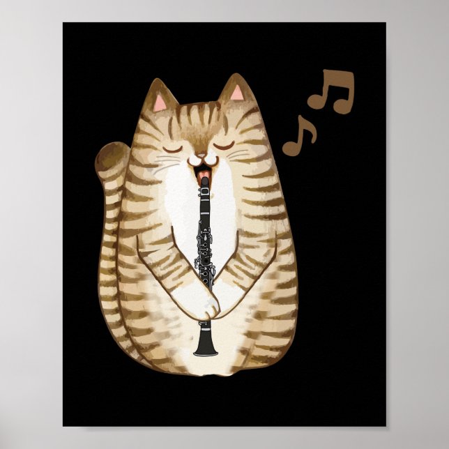 Coole Katze mit Klarinettendesign Hippy-Hipster Poster (Vorne)