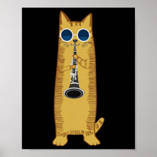 Coole Katze mit Klarinettendesign Hippy-Hipster Poster