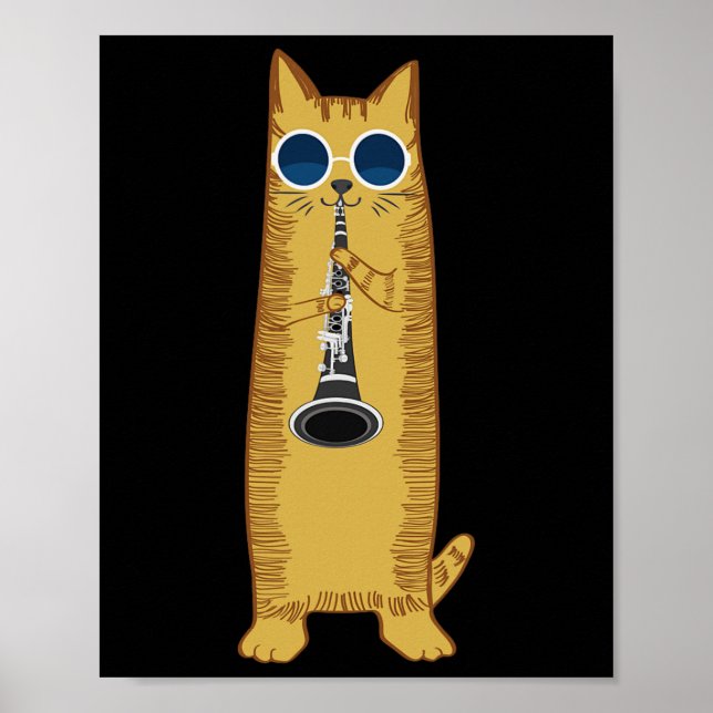 Coole Katze mit Klarinettendesign Hippy-Hipster Poster (Vorne)