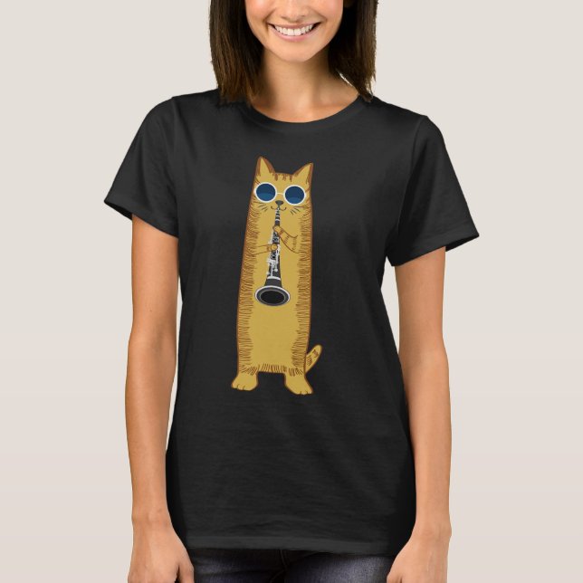 Coole Katze mit Klarinettendesign Hippy-Hipster T-Shirt (Vorderseite)