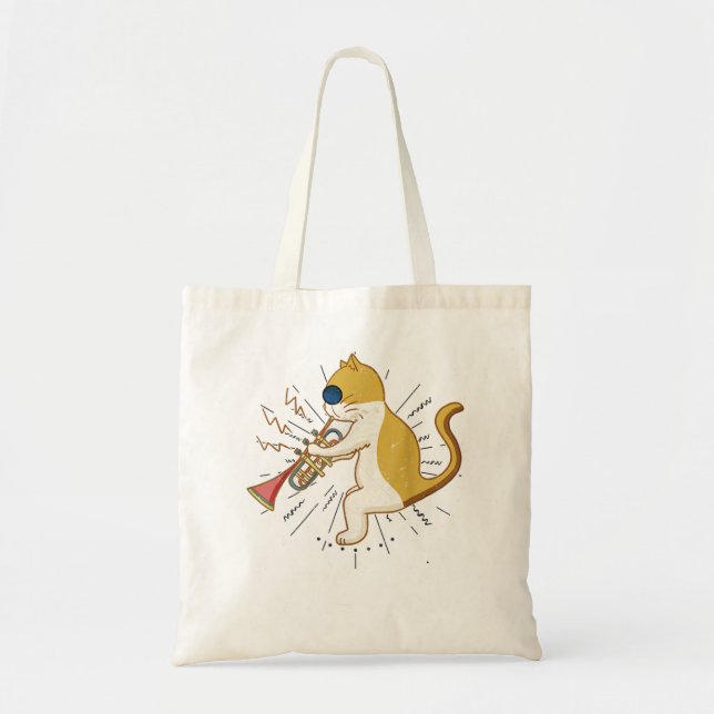 Coole Katze mit Klarinettendesign Hippy-Hipster Tragetasche (Vorne)