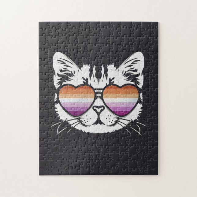 Coole Katze mit Lesbenbrille Funny Sapphic Puzzle (Vertikal)