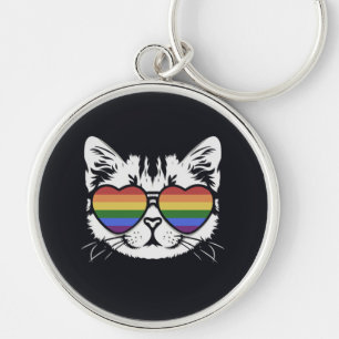 Coole Katze mit LGBT-Flaggenbrille Schlüsselanhänger