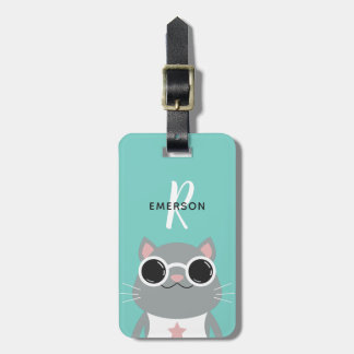 Coole Katze mit Monogramm der Sonnenbrille-| Gepäckanhänger
