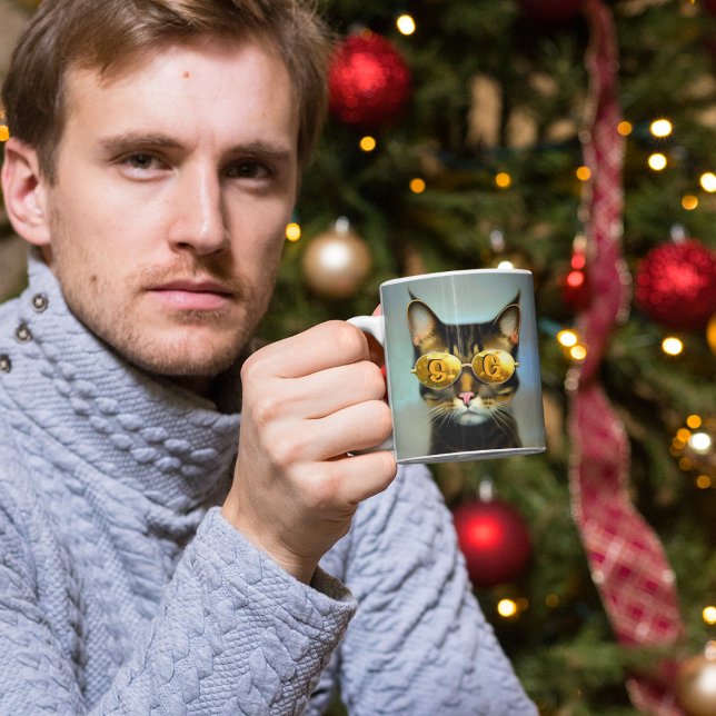 Coole Katze mit Monogramm personalisierte Katze Ge Kaffeetasse (Cool cat mug)