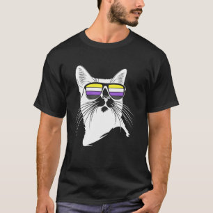 Coole Katze mit nichtbinärer Pride-Sonnenbrille Fu T-Shirt