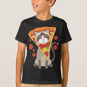 Coole Katze mit Pizza aus Pepperoni auf dem Kopfge T-Shirt