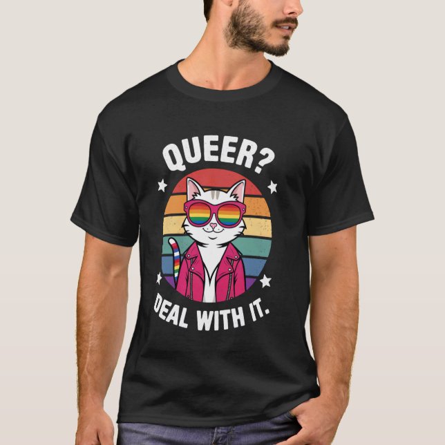 Coole Katze mit Regenbogen-Sonnenbrille T-Shirt (Vorderseite)