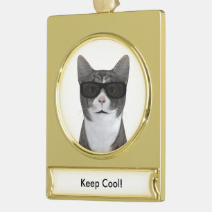 Coole Katze mit schwarzer Sonnenbrille Banner-Ornament Gold