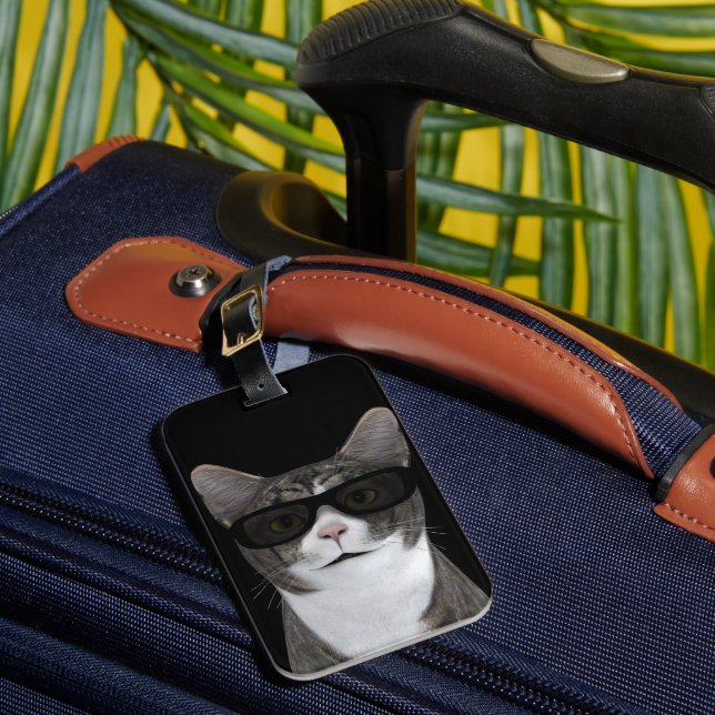Coole Katze mit schwarzer Sonnenbrille Gepäckanhänger (Vorderseite Insitu 1)