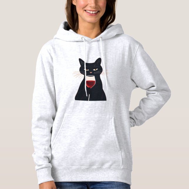 Coole Katze mit Sonnenbrille – Lustiger schwarzer  Hoodie (Vorderseite)