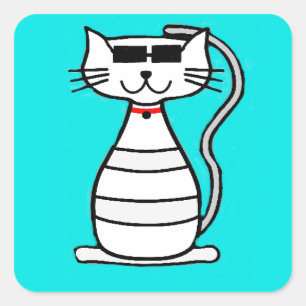 Coole Katze mit Sonnenbrille Quadratischer Aufkleber