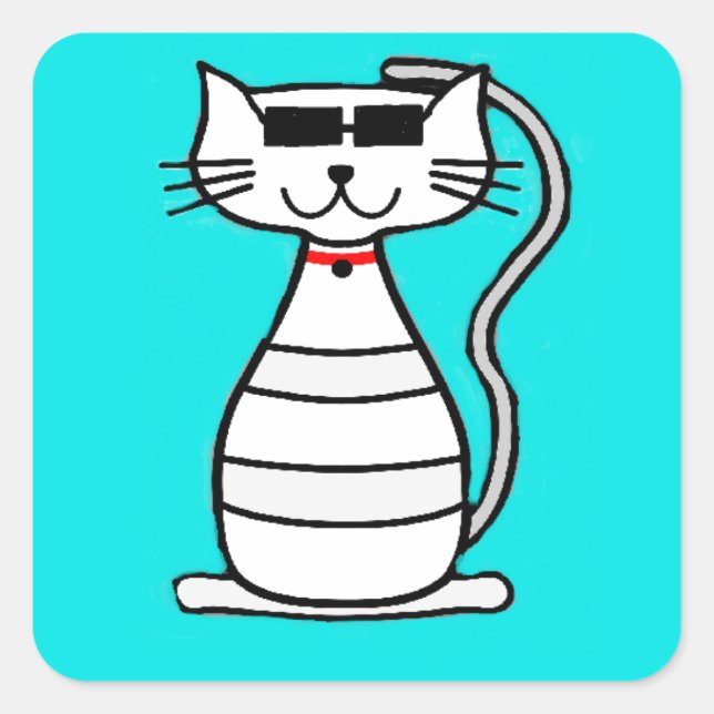 Coole Katze mit Sonnenbrille Quadratischer Aufkleber (Vorderseite)
