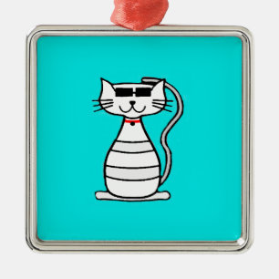 Coole Katze mit Sonnenbrille Silbernes Ornament