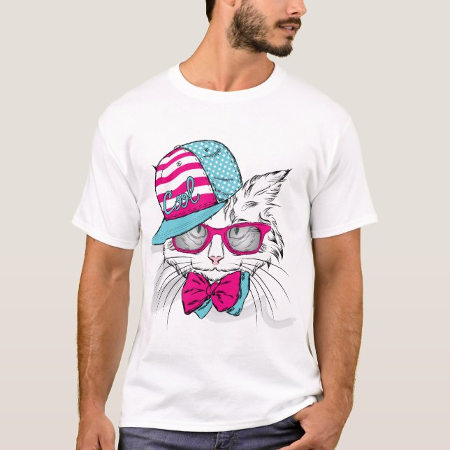 Coole Katze mit Sonnenbrille T-Shirt (Vorderseite)
