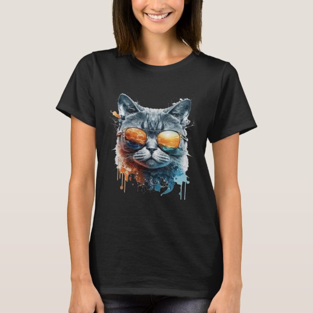 Coole Katze mit Sonnenbrille T-Shirt (Vorderseite)