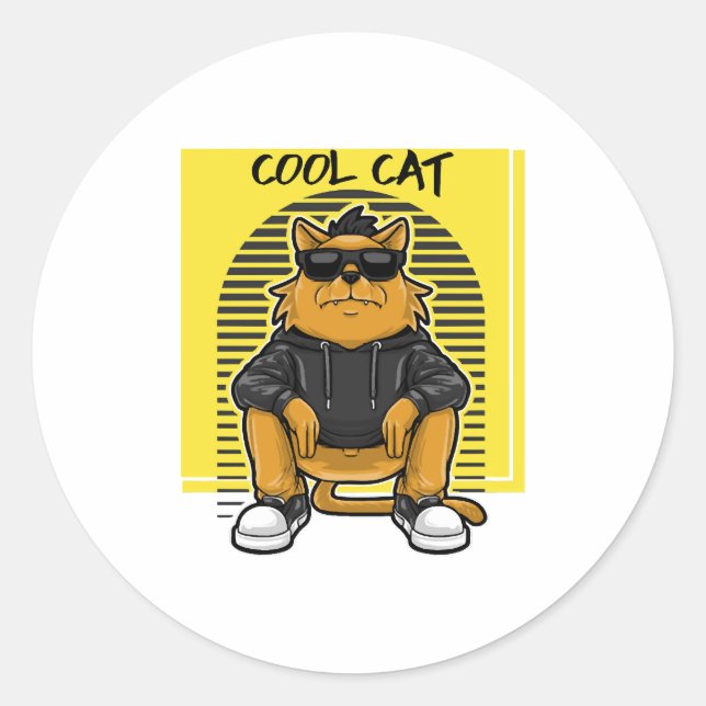 Coole Katze mit Sonnenbrille und Pullover Runder Aufkleber (Vorderseite)