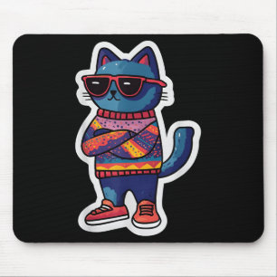 Coole Katze mit Sungles Retro-Style Funny Animal Mousepad
