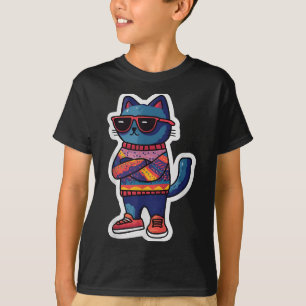 Coole Katze mit Sungles Retro-Style Funny Animal T-Shirt