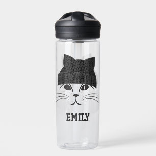 Coole Katze mit Wollhut Personalisiert Trinkflasche