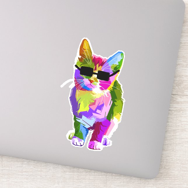 Coole Katze niedlich farbig Aufkleber (Detail)