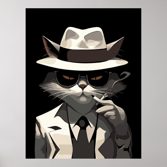 Coole Katze Noir: Suave und mysteriöse Feline Poster (Vorne)
