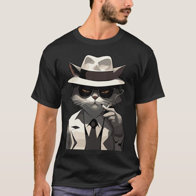 Coole Katze Noir: Suave und mysteriöse Feline T-Shirt (Vorderseite)