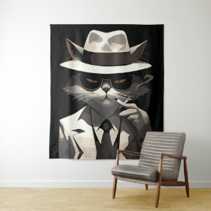 Coole Katze Noir: Suave und mysteriöse Feline Wandteppich