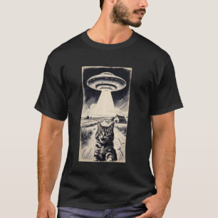 Coole Katze Selfie mit Alien UFO Lustig T-Shirt