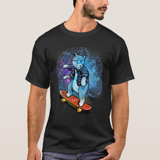 Coole Katze Skateboard T-Shirt (Vorderseite)
