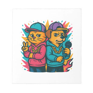 Coole Katze und Hund Rap-Duo Notizblock