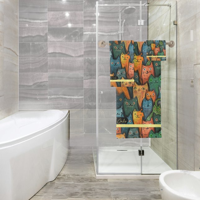 Coole Katzen Aquarellfarben Handtuch Badhandtuch Set (Cool Cats Watercolor Colorful Towel Bath Towel Set)