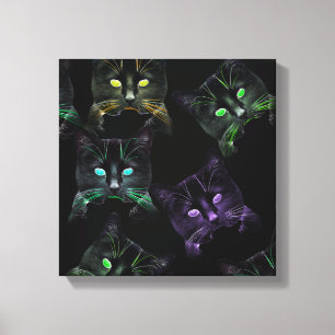 Coole Katzen auf Schwarz! Mehrfarbige Funky Cats. Leinwanddruck
