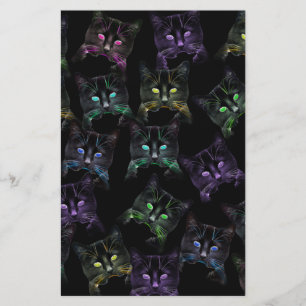 Coole Katzen auf Schwarz! mehrfarbige Katzen Briefpapier
