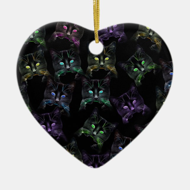 Coole Katzen auf Schwarz! mehrfarbige Katzen Keramikornament (Vorne)