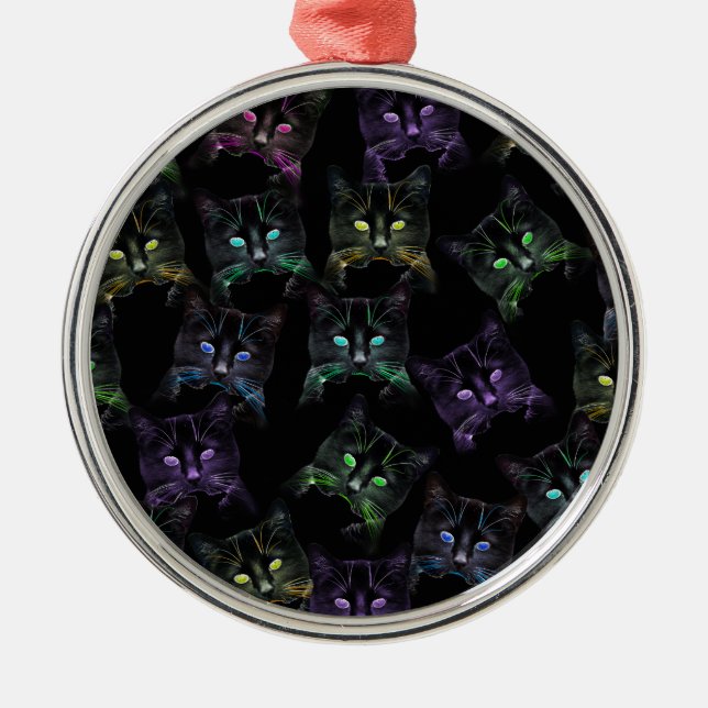 Coole Katzen auf Schwarz! mehrfarbige Katzen Ornament Aus Metall (Vorne)