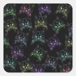 Coole Katzen auf Schwarz! mehrfarbige Katzen Quadratischer Aufkleber