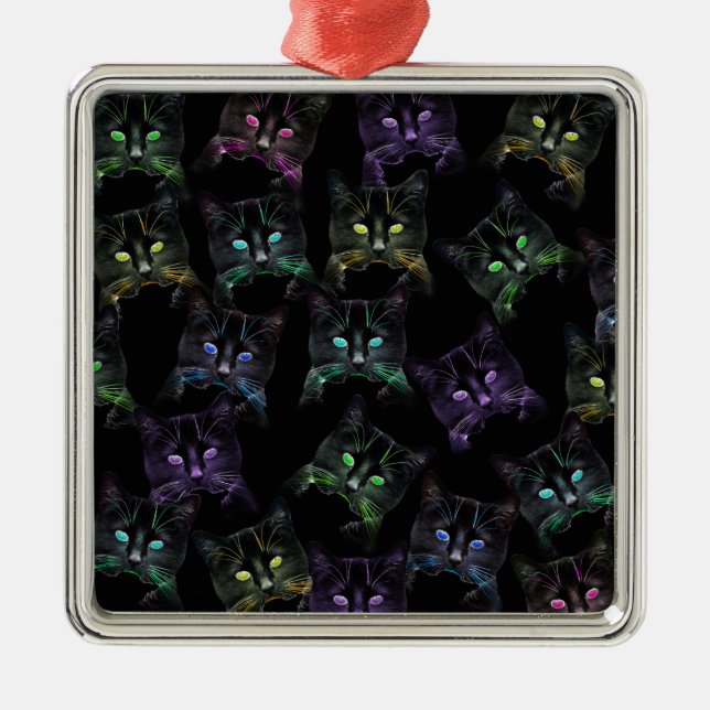Coole Katzen auf Schwarz! mehrfarbige Katzen Silbernes Ornament (Vorne)