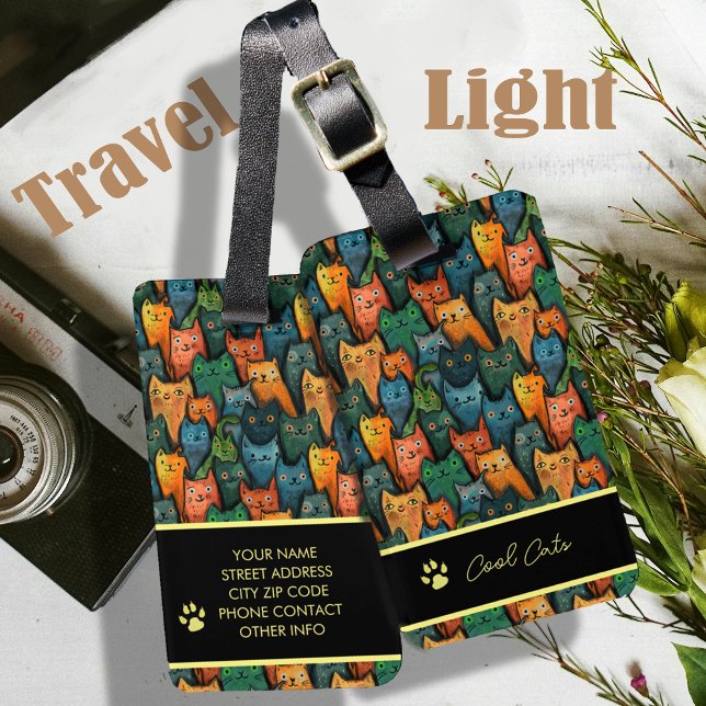 Coole Katzen Cartoon farbig Gepäckanhänger (Cool Cats Cartoon Colorful Luggage Tag)