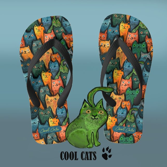 Coole Katzen Farbe Wasser Farbe Flip Flops (Von Creator hochgeladen)