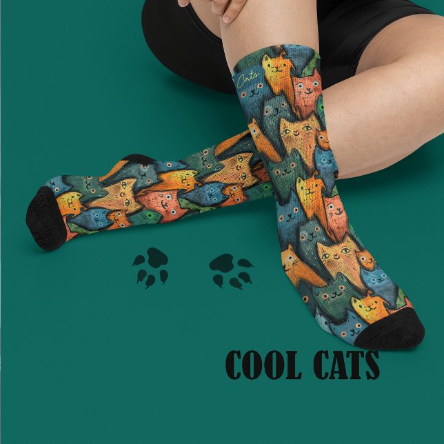 Coole Katzen Farbe Wasser Farbe Socken (Cool Cats Colorful Watercolor Socks)