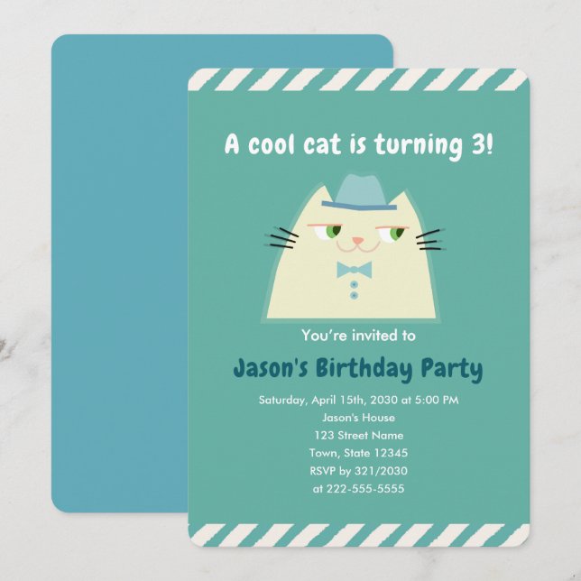 Coole Katzen Geburstagsparty Einladung (Vorne/Hinten)