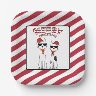 Coole Katzen gestreifte Frohe Weihnachten Pappteller