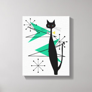 Coole Katzen-Leinwand Retro Atomära MCM Leinwanddruck