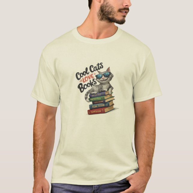 "Coole Katzen Liebe Bücher T-Shirt (Vorderseite)