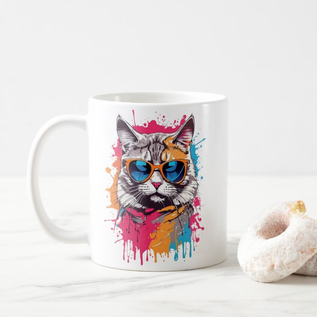 Coole Katzen: "Nenn mich Apollo!" Kaffeetasse (Mit Donut)
