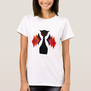 Coole Katzen-rote Augen-Mitte- des T-Shirt