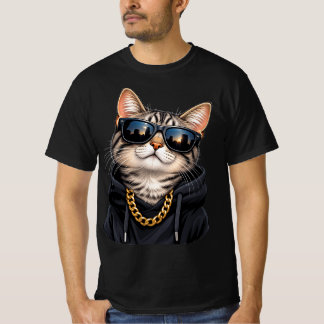 Coole Katzen-Sonnenbrille Goldkette Lustiges Styli T-Shirt