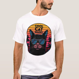 Coole Katzen-Sonnenbrille Vintage Synthwave-Sonnen T-Shirt