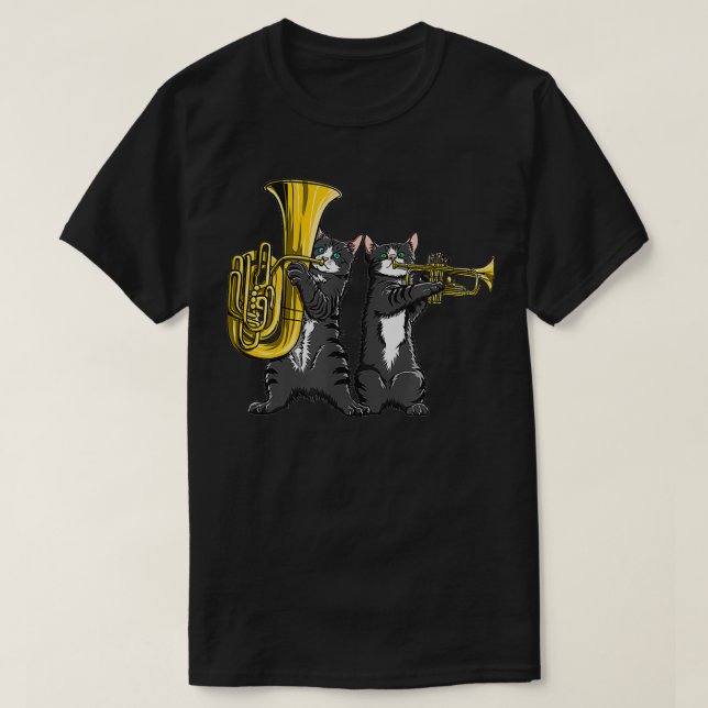 Coole Katzen spielen Funky Jazz Music Tuba und Tro T-Shirt (Design vorne)